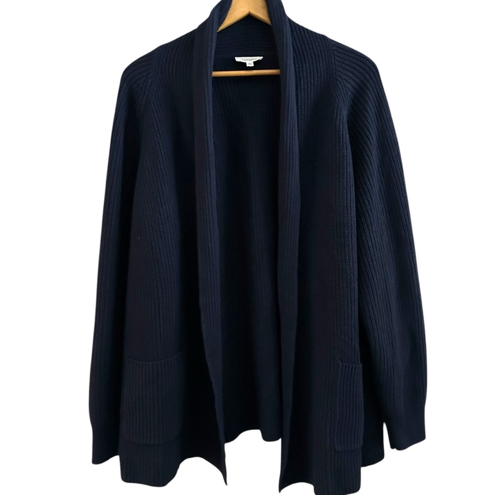 Haven Well Within Women’s Ribbed Open Front Cardigan​ Navy Blue Cotton Cashmere